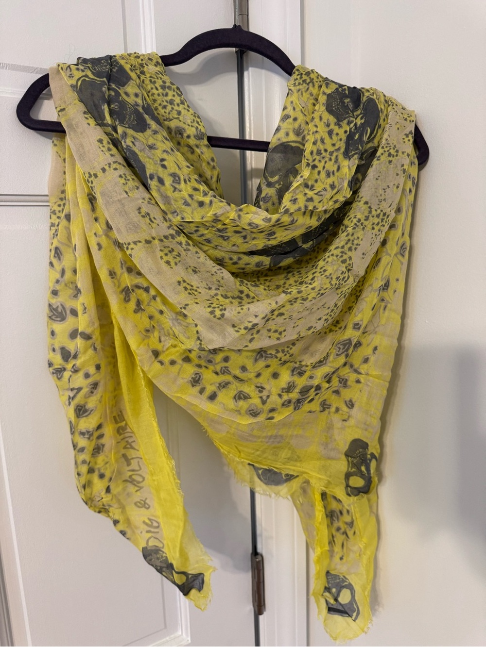 Zadig & Voltaire Yellow and Gray Skull Print Scarf